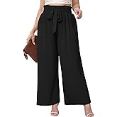 AusLook Women's Plus Size Wide Leg Lounge Pants with Pockets High Waisted Palazzo Adjustable Tie Knot Flowy Trousers