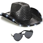 Funcredible Light Up Cowboy Hat and Glasses - Sparkly Disco Cowgirl Hat - Sequin Cowboy Hat for Women - Cowgirl Costumes