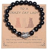 Crazy Cat Lady Gifts Nature Stone Animals Bracelets Pink Cute Tabby Cat Tuxedo Cat Orange Cat Bracelet for Women Girls for Cat Mom Teather Birthday Gifts Black To School Gifts