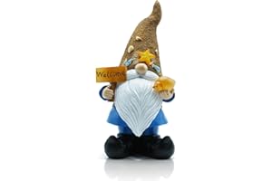 REYISO Garden Gnomes Outdoor Statue for Garden Decor with Solar Lights, Summer Gnomes Beach Decorations for Patio, Balcony, Lawn Ornament, Halloween Decorations, Gnomes Gifts for Dad, Mom, Women, Men