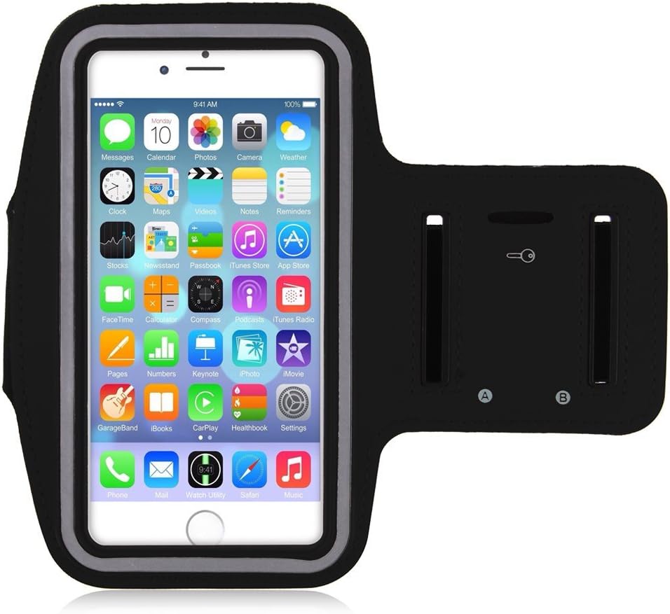 Clearvo Water Resistant Adjustable Sports Armband with Key Holder for iPhone 7, 6/6S (4.7-Inch), Galaxy S3/S4, iPhone SE, 5/5C/5S (Black)