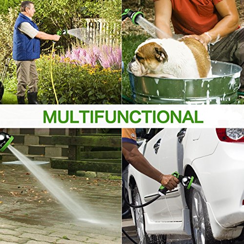 VicTsing Garden Hose Nozzle, Metal Hand Sprayer, No-Squeeze Sprayer with 10 Watering Patterns, Thumb Control, 10 Extra Rubber Washers Are Included, Great for Car, Garden