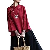 LUZU JUNU Spring Fall Women Shirts Jacquard Cotton Linen Chinese Cheongsam Frog Button Tops Blouse