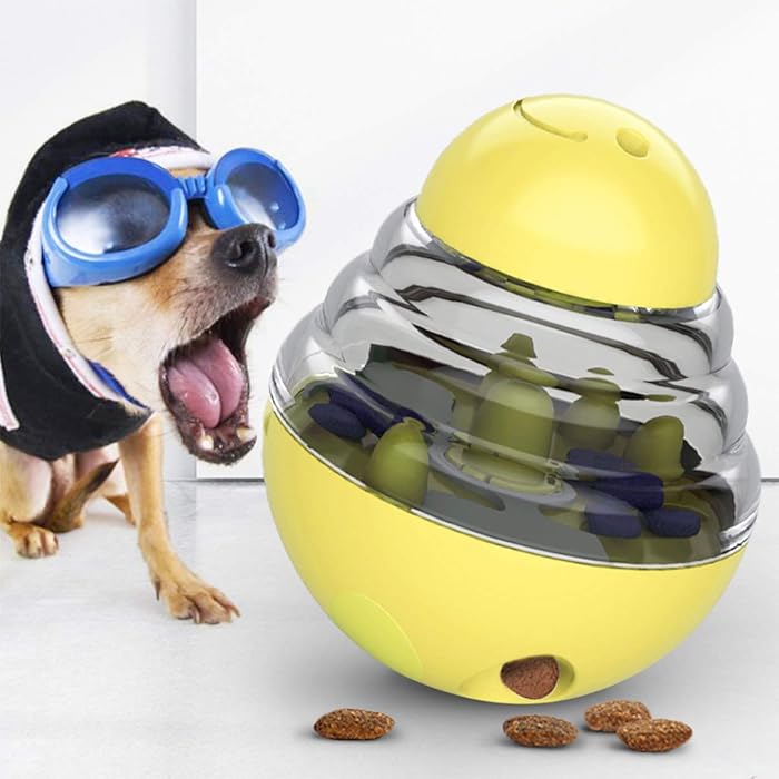 Interactive Dog Tumbler Toys Ball Boredom Pet Food Leaking Dispenser Toys Puzzle Ball Treat Food Toys Tumbler Ball Entertainment(Yellow)