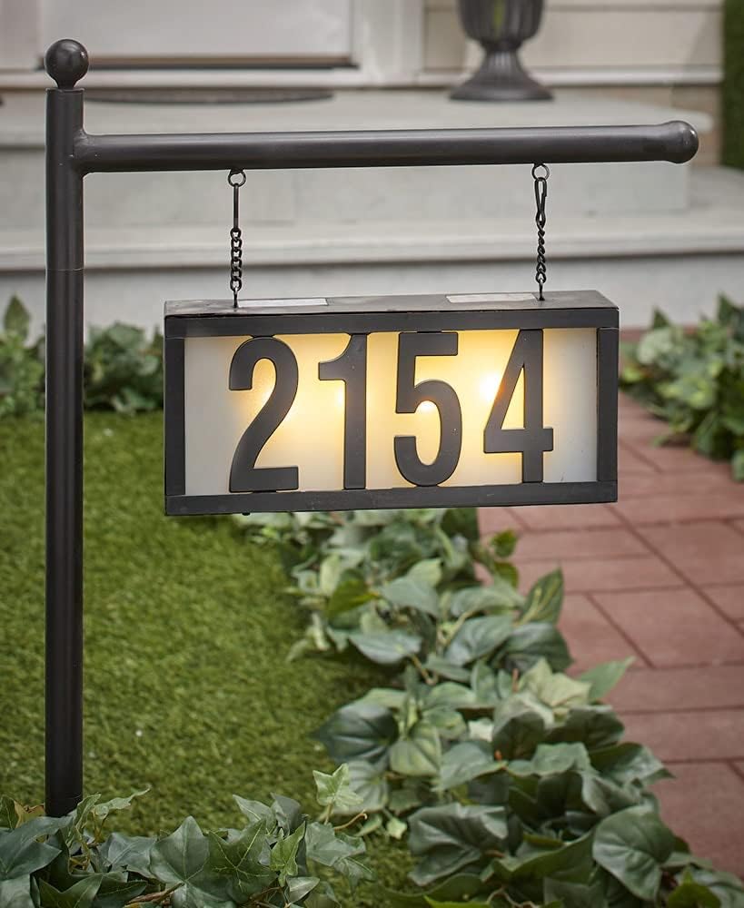 Address Signs - Solar Address Stake with Backlit House Numbers - Hanging Home Address Plaque