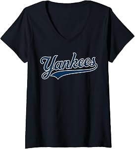 Women's Yankees Vintage Retro Style Tee, Classic 70s & 80s Yankees V-Neck T-Shirt