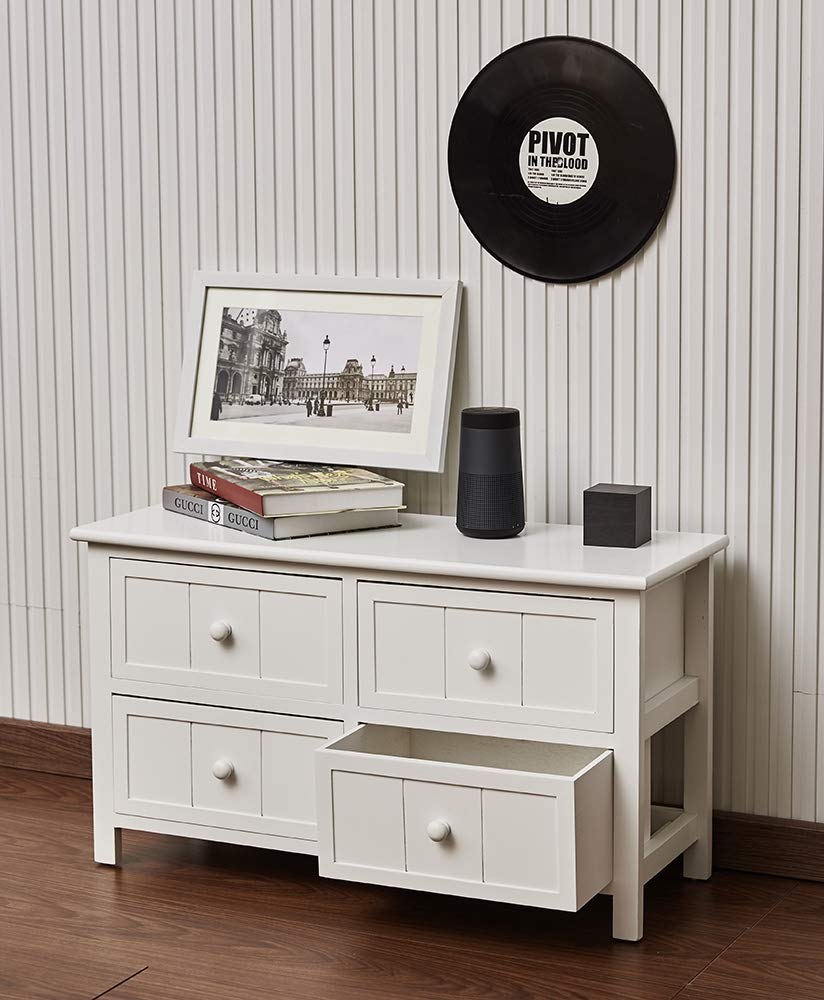 Sue Ryder Four Drawer White Wooden Side Cabinet Chest Of Drawers