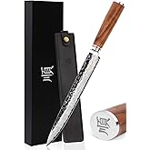 YOUSUNLONG Carving Knives 10 inch Fillet knife Pro Sashimi knife Japanese Hammered Damascus Steel Natural Walnut Wooden Handle with Leather Sheath