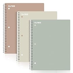 SUNEE Spiral Notebooks, 3 Pack, 1-Subject, College