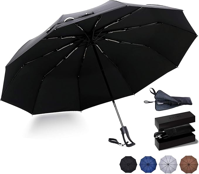 Amazon 折りたたみ傘 ワンタッチ自動開閉 晴雨兼用 メンズ傘 大きい 耐風 高強度グラスファイバー 頑丈な おりたたみ傘 日傘 10本骨 超撥水 傘 超吸水収納ポーチと革カバー付き プレゼントケースも ブラック 折りたたみ傘 通販