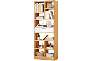 IOTXY Wooden Open Shelf Bookcase - 71 Inches Tall Freestanding Display Storage Cabinet Organizer with 10 Cubes and a Drawer, Floor Standing Bookshelf in Maple Yellow