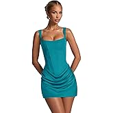 SoDigne Pleated Corst Short Homecoming Dresses for Teens Satin Spaghetti Straps Tight Mini Cocktail Party Gown