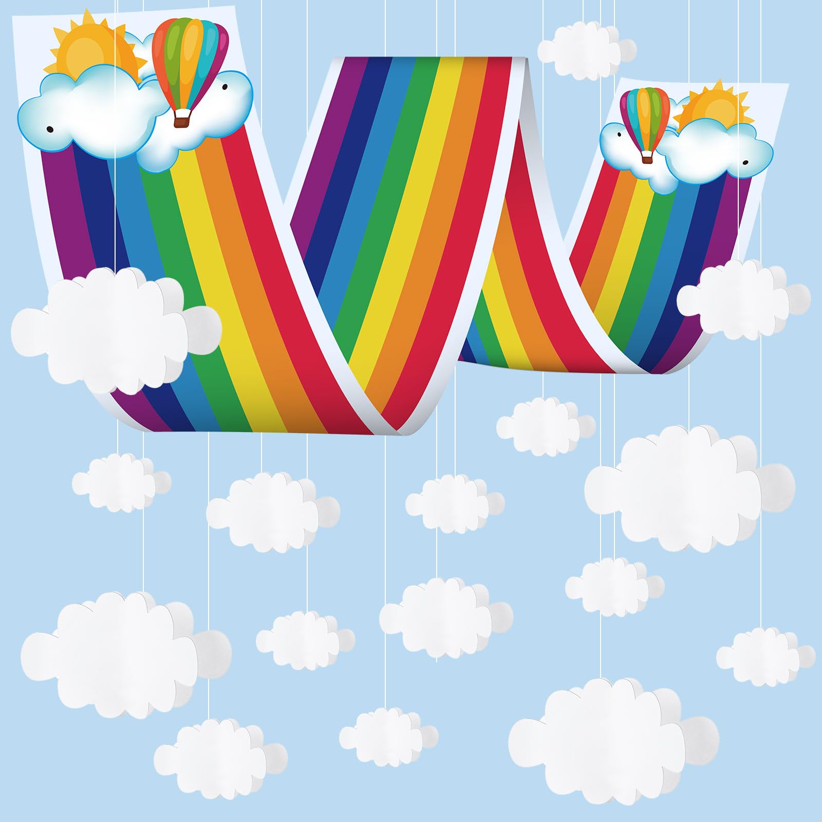 Photo 1 of Frienda 3D Rainbow Clouds Ceiling Hanging Decorations Rainbow Ceiling Bunting Banner with 16 Pcs Clouds Ceiling Hanging Decor for Classroom Birthday Baby Shower Nursery Daycare Decor
