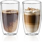 LYTDMSKY Double Wall Glass Coffee Mugs Set of 2, 15oz/440ml Insulated Glass Mugs for Hot Beverages, Large Clear Coffee Cups for Espresso, Tea, Latte, Cappuccino