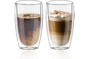 LYTDMSKY Double Wall Glass Coffee Mugs Set of 2, 16oz/450ml Insulated Glass Mugs for Hot Beverages, Large Clear Coffee Cups f