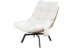 Shintenchi Outdoor Rattan Swivel Chair,Nature Wicker Patio Rotating Chair with Beige Thickened Cushion and Side Pocket,360° Rotation Patio Lounge Chairs for Living Room Bedroom Backyard Balcony