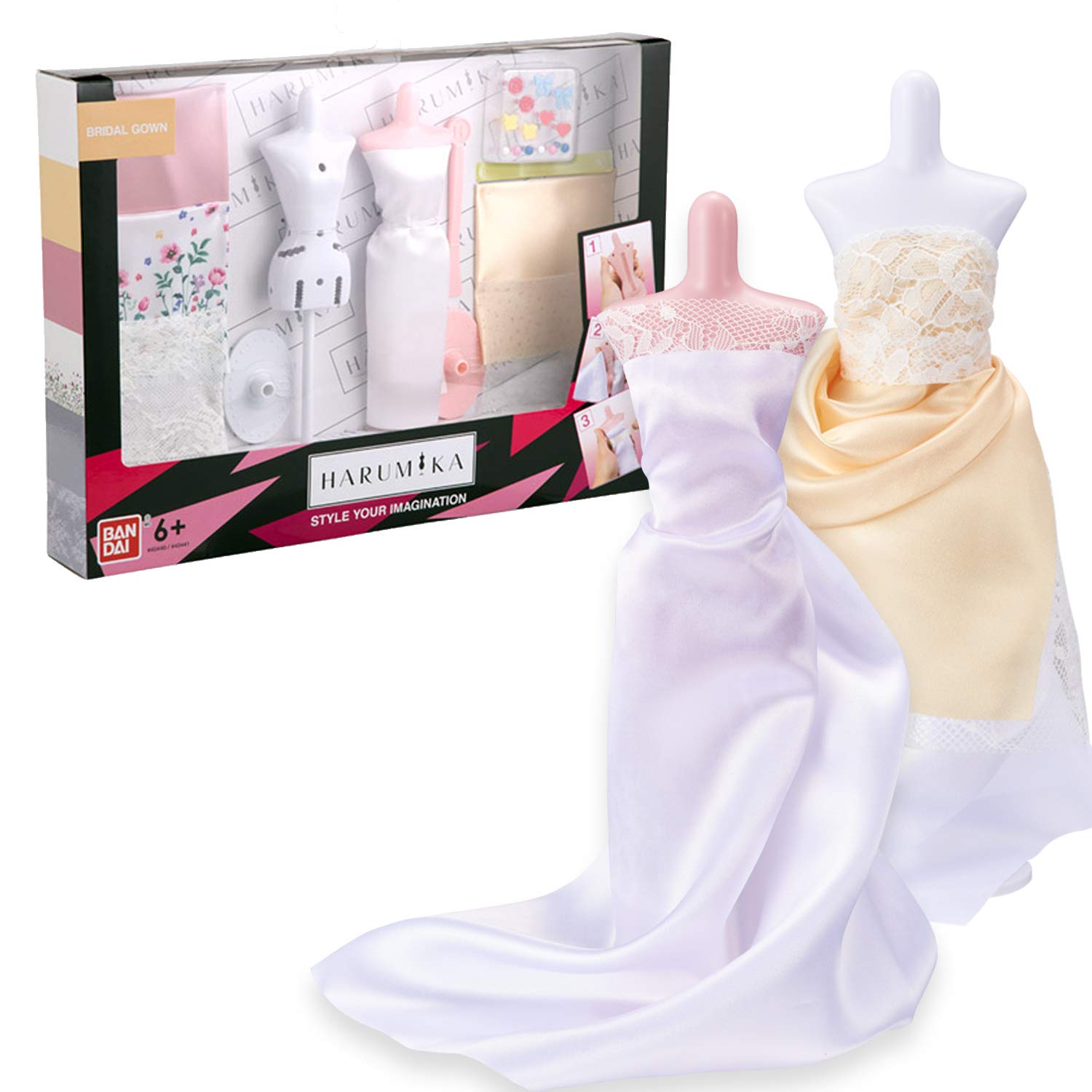 HARUMIKA 40441 Fashion Design for Kids-Craft Your Own Catwalk Looks with This Creative Kit-Double Torso Bridal Gown Set Includes Reusable Mannequins, Fabric and Accessories, Multicolour