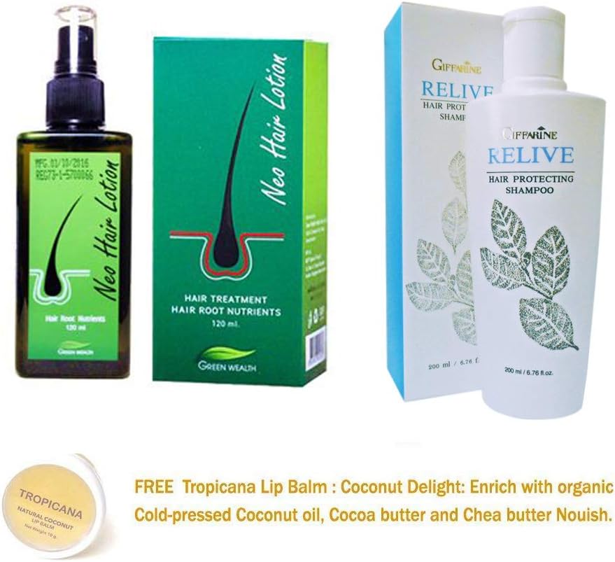 NEO LOTION GROW HAIR 120 ml. + Relive Hair Protecting Shampoo Vitamin B5 & Vitamin H 200 ml. [Get Free Tomato Facial Mask & Ceramine UV Line Ginkgo Plus Whitening Cream 8.50ml.]