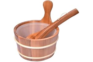 Astarama Sauna Bucket and Ladle, Handmade Cedar Wooden Hot Tub Barrel Sauna Natural Sauna Spa Accessory Bath Accessories Supplies