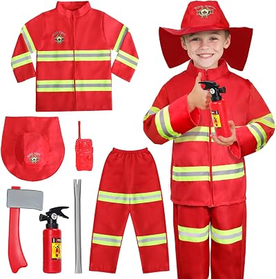 LOYO Kids Firefighter Costume Role Play Set 3-6 Years Fireman Outfit