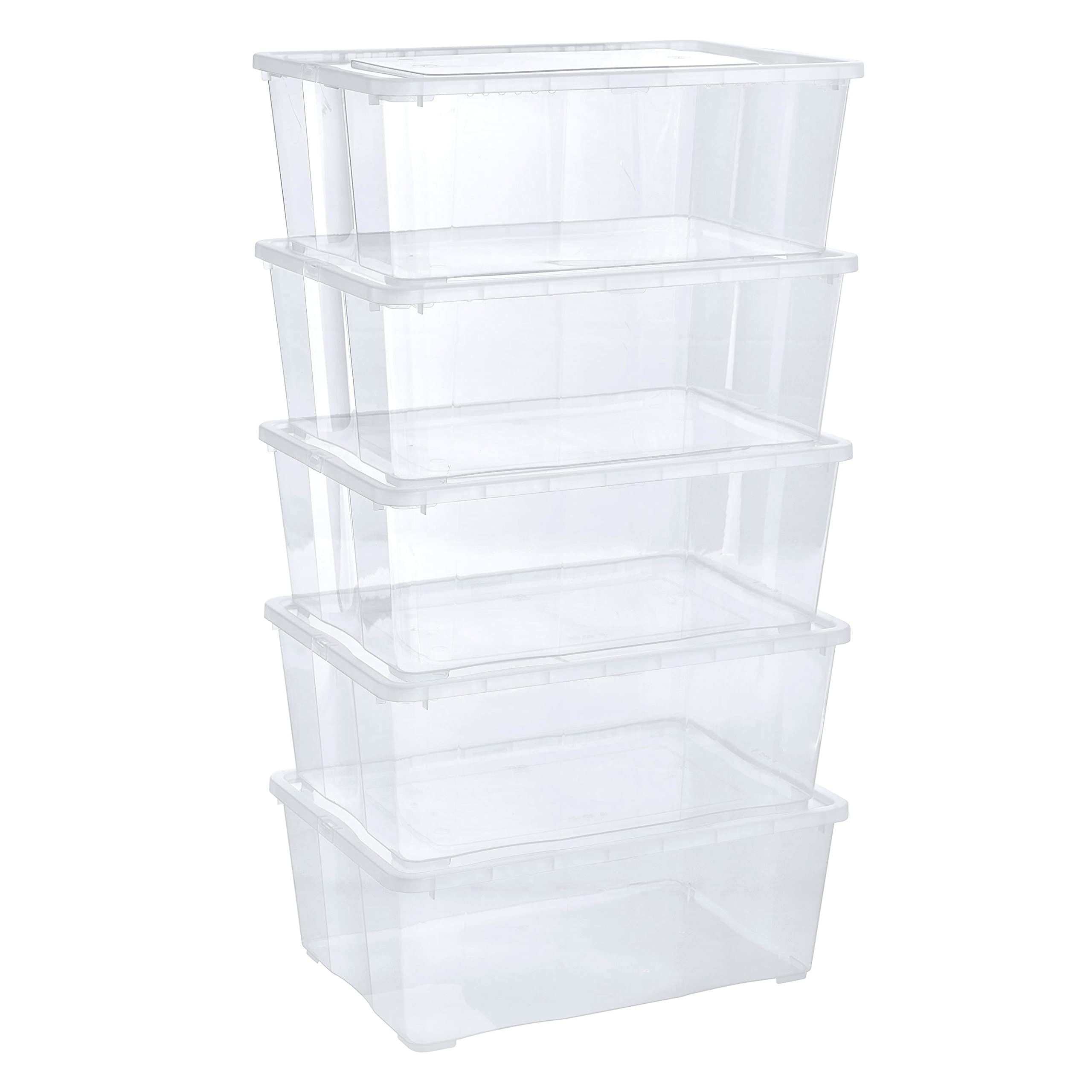 Grizzly 5 x Storage Boxes with Lids - 10 Litre - 14.8x10.4x5.7 inch (37.5x26.5x14.5 cm) - Stackable Clear Containers - Transparent Organiser