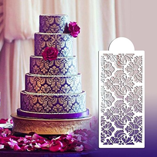 VESNIBA Baking Tool Side Decor Mould Damask Lace Flower Border Fondant Cake Stencil
