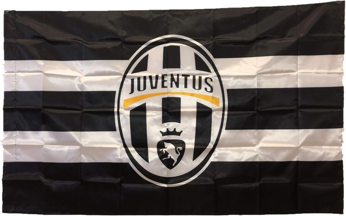 UHBHEA Juventus JUVE Soccer Flag - FC Club Banner for Wall Patio Garden Lawn Outdoor Nylon Flag Black/White/Home 5935IN