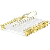 Amber Home 24 Pack 14.17" Solid White Wooden Pant Skirt Hangers with Gold Hook, Bottom Hangers for Slacks Trousers Jeans with 2-Adjustable Gold Clips (White, 24 Pack)
