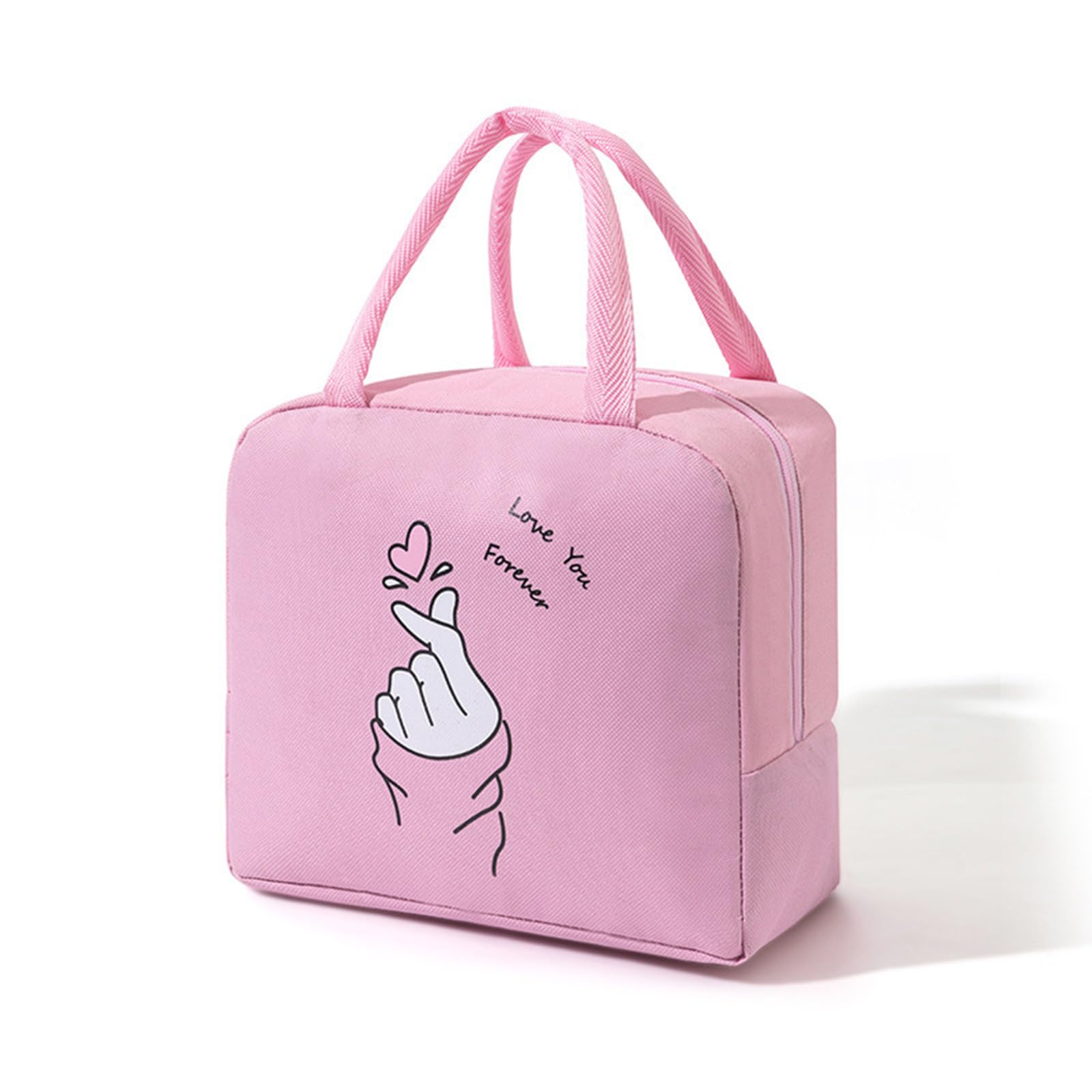 WUWYOUWL Lunch Bag,Cute Carton Insulated Lunch Box,Reusable Lunch Cooler Bags,Waterproof Lunchbag, Foldable Lunch Bag for Women, Men, Kids and Students Travel Picnic School (Pink Heart) — image 1