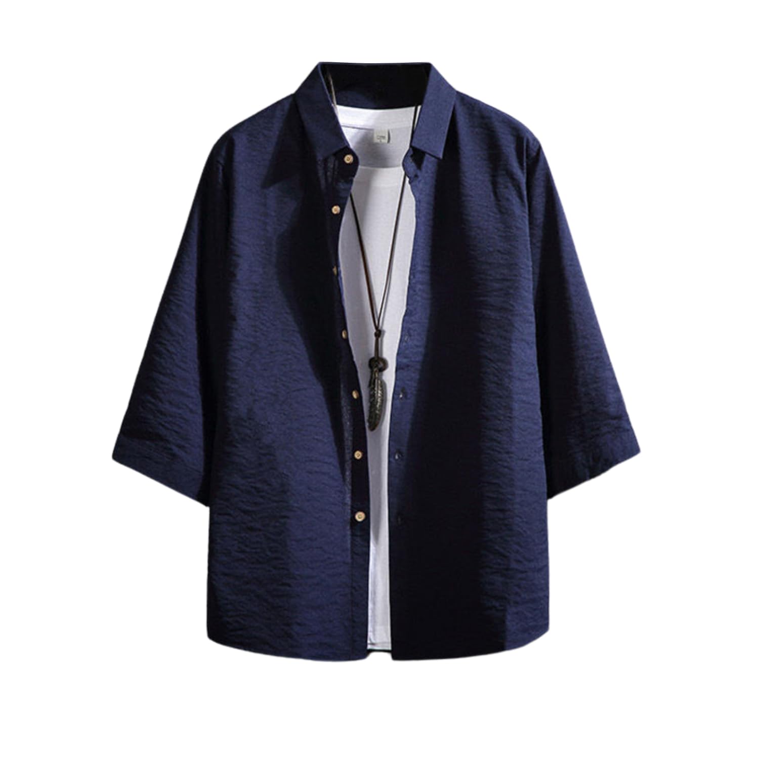 メンズ 七分袖 シャツ 夏服 メンズ 綿麻シャツ 無地 大きいサイズ 和風 涼しい カジュアル 通気性 快適 シンプル オシャレ かっこいい 日常使い