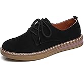 Veroders Women's Suede Oxford Shoes Classic Lace-Up Loafers Round Toe Comfortable Dress Business School Uniform Casual Flat