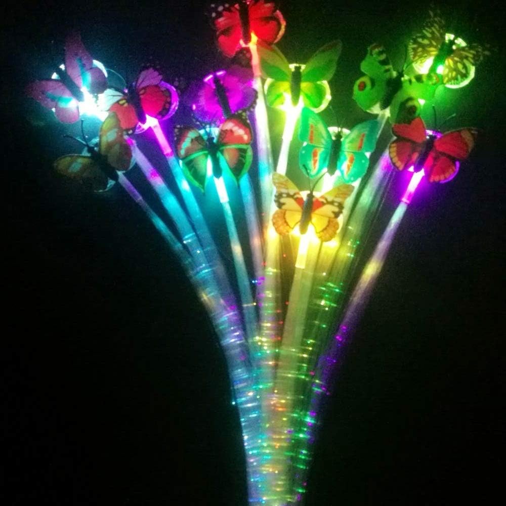 M.best 12 PCS LED Butterfly (Random Color) Flashing Fiber Optic Hair Braid Barrettes for Light Up Glow Party Favors Supplies -Multicolors,M - Image 3