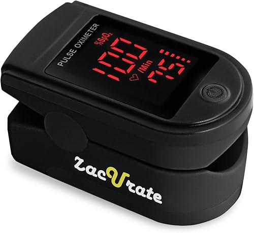 Zacurate Pro Series 500DL Fingertip Pulse Oximeter Blood Oxygen Saturation Monitor with Silicon Cover, Batteries & Lanyard (Royal Black)