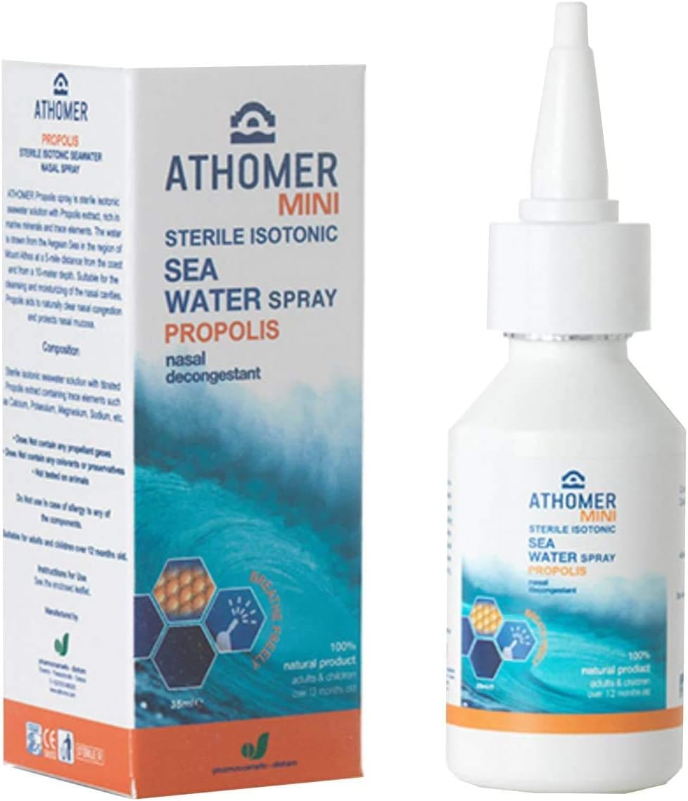 All Natural Seawater Nasal Spray with Propolis, for Colds Blocked Nose & Hayfever, Heals Minor Nasal Injuries. Non Allergic