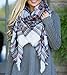 QIXING Plaid Blanket Thick Winter Scarf Tartan Chunky Wrap Oversized Shawl Cape White Blue