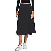Urban CoCo Women's Elastic Waist Ribbed Knit Midi Skirt Cozy Flowy A-Line Long Skirts for Fall Winter
