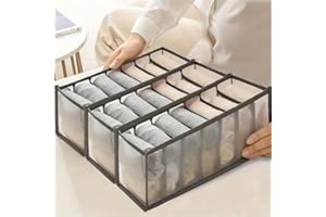 3pcs/set Fabric Underwear Organizer with 7 Compartments, Foldable Closet Drawer Divider Set for Bras, Panties - Durable Space