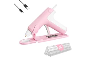 DOMINOX 4V Cordless Hot Glue Gun with 20 Glue Sticks, 25s Fast Preheating, 2000mAh Type-C Rechargeable, Smart-Power-Off, for Art, Craft, DIY, Home Repairs, Pink