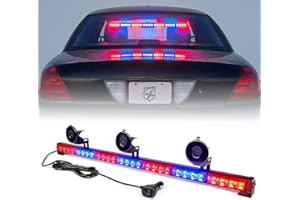 Xprite Police Lights, 31.5 Inch LED Traffic Advisor Light Bar, 21 Flashing Patterns w/Suction Cup, Interior Windshield Deck Emergency Lights for Vehicle Police Volunteer Trucks, Red Blue