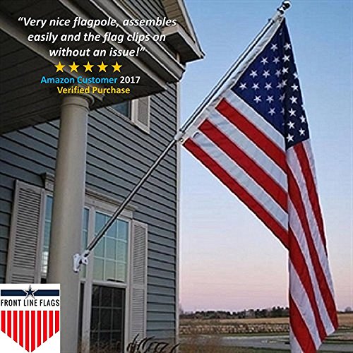 Front Line Flags Flag Pole: 6' Ft White Aluminum Flagpole | Spinning & Tangle Free | Heavy Duty | Wind Resistant and Rust Free | Best Quality Wall Mount Flagpole P/N FL6W