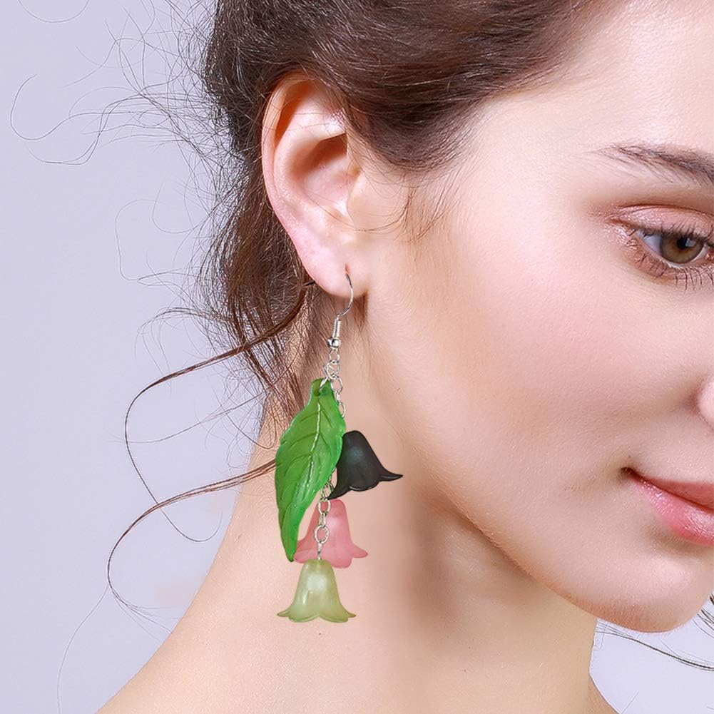 Sunnyclue 1 Box Diy 12 Pairs Frosted Mixed Acrylic Lily Flower Leaf Drop Dangle Earring Making Kits With 160pcs Acrylic Flower Beads 30pcs Maple Leaf Charm Pendants 24pcs Nick Free