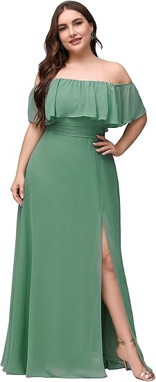 Amazon エバープリティ パーティードレス ロングドレス ワンピース シフォン 結婚式 ドレス 演奏会 オフショルダー モスグリーン 9xl イブニングドレス 通販