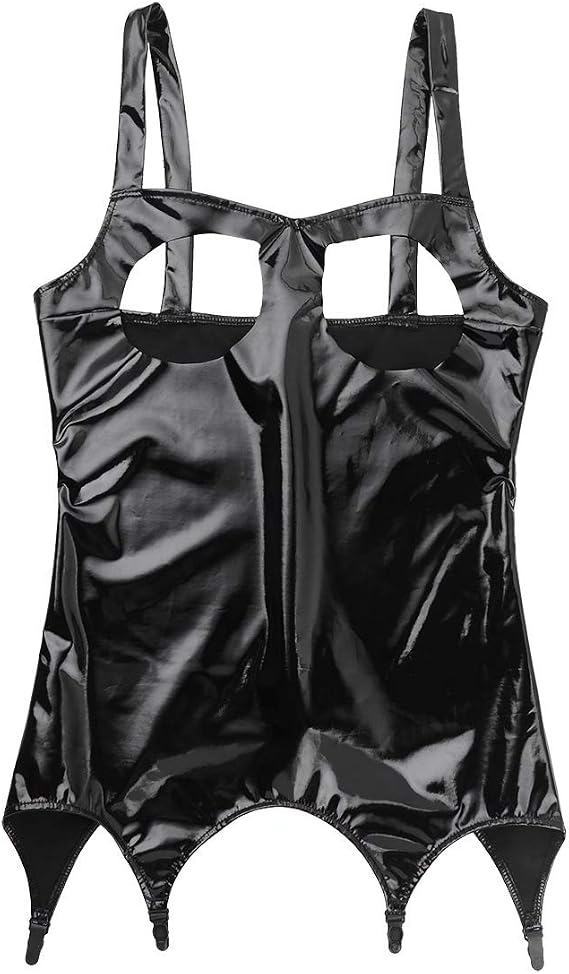 Moily Women's Wet Look PVC Leather Bustier Top | Exposed Breast Push-Up Corset, Wireless Bikini Bra