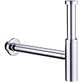Orhemus All Brass Round Bottle P Trap, 1 1/4 Bathroom Basin Sink Waste Trap Drain Tube Kit Extra Long Slip Joint Extension Tube Tailpiece for Sink Drain, Adjustable Height, Polished Chrome