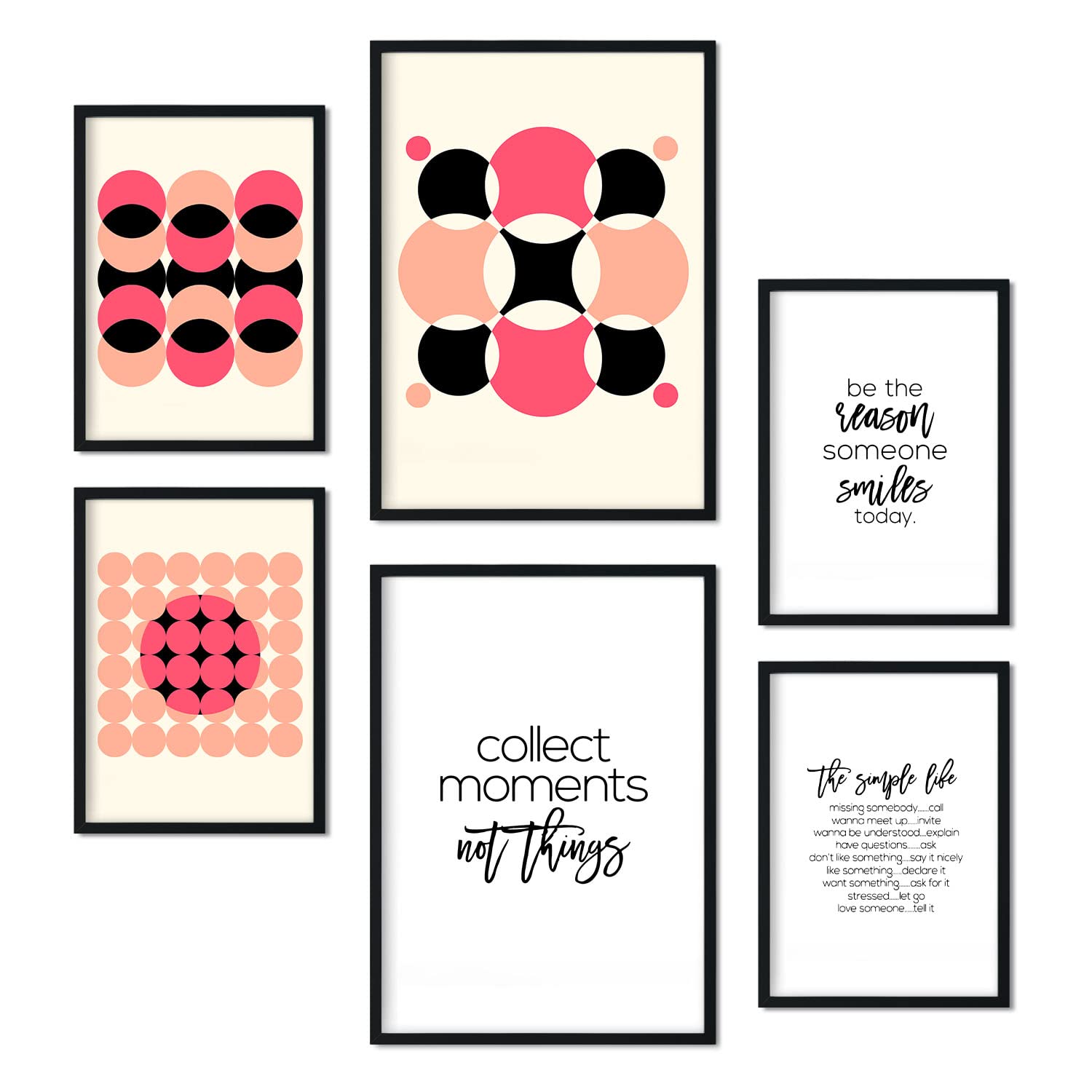 Nacnic Set of 6 Black and pink posters. Collection of posters in collage aesthetic for interior decoration. Sizes A3 and A4. Frameless.