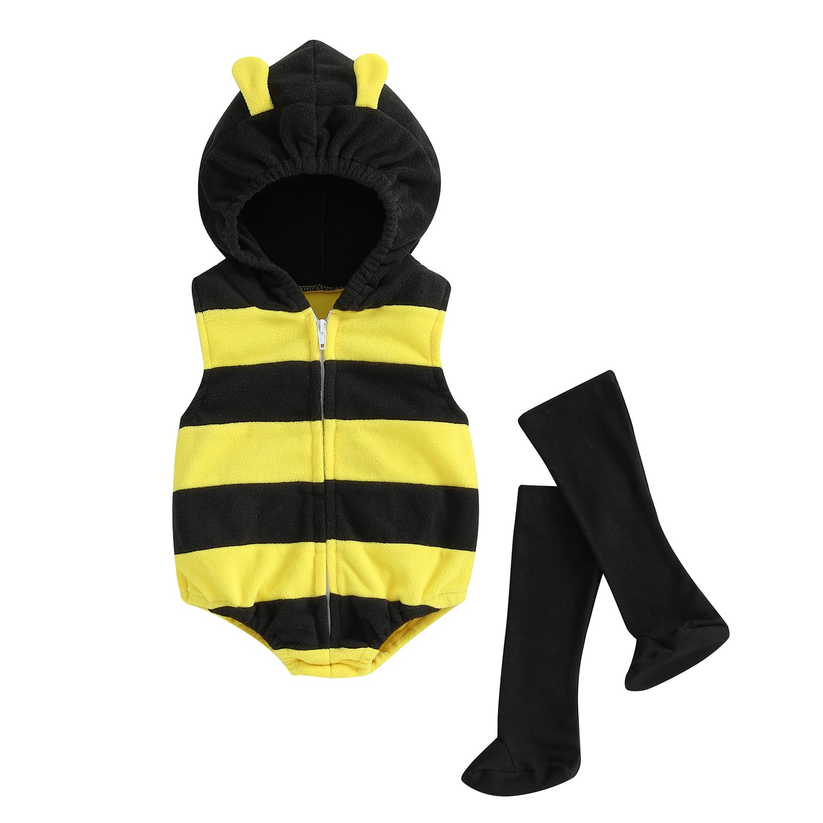 Photo 1 of Merqwadd Unisex Toddler Baby Halloween Avocado/Pineapple Costume Cute Velvet Costumes Outfits (Bee Romper with Stocking,6-12 Months)