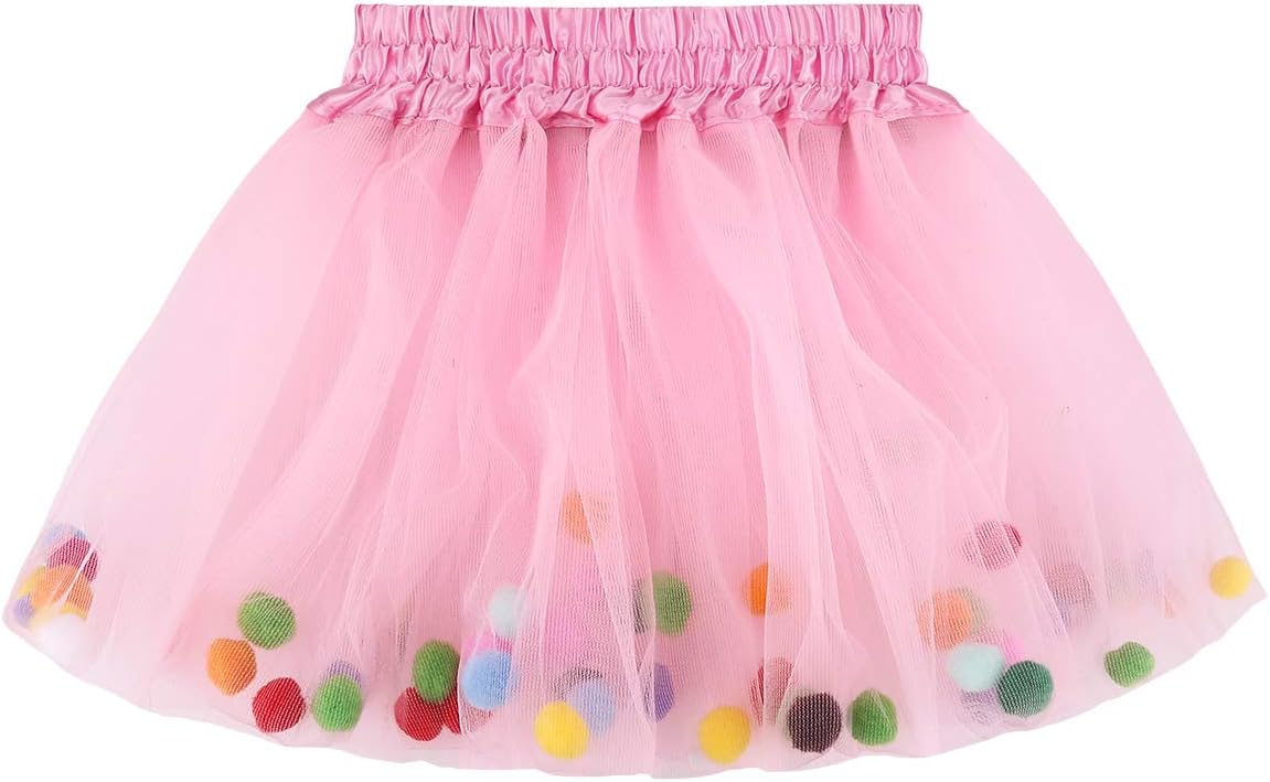 Little Girl Tutu Skirt with Pom Pom Puff Balls