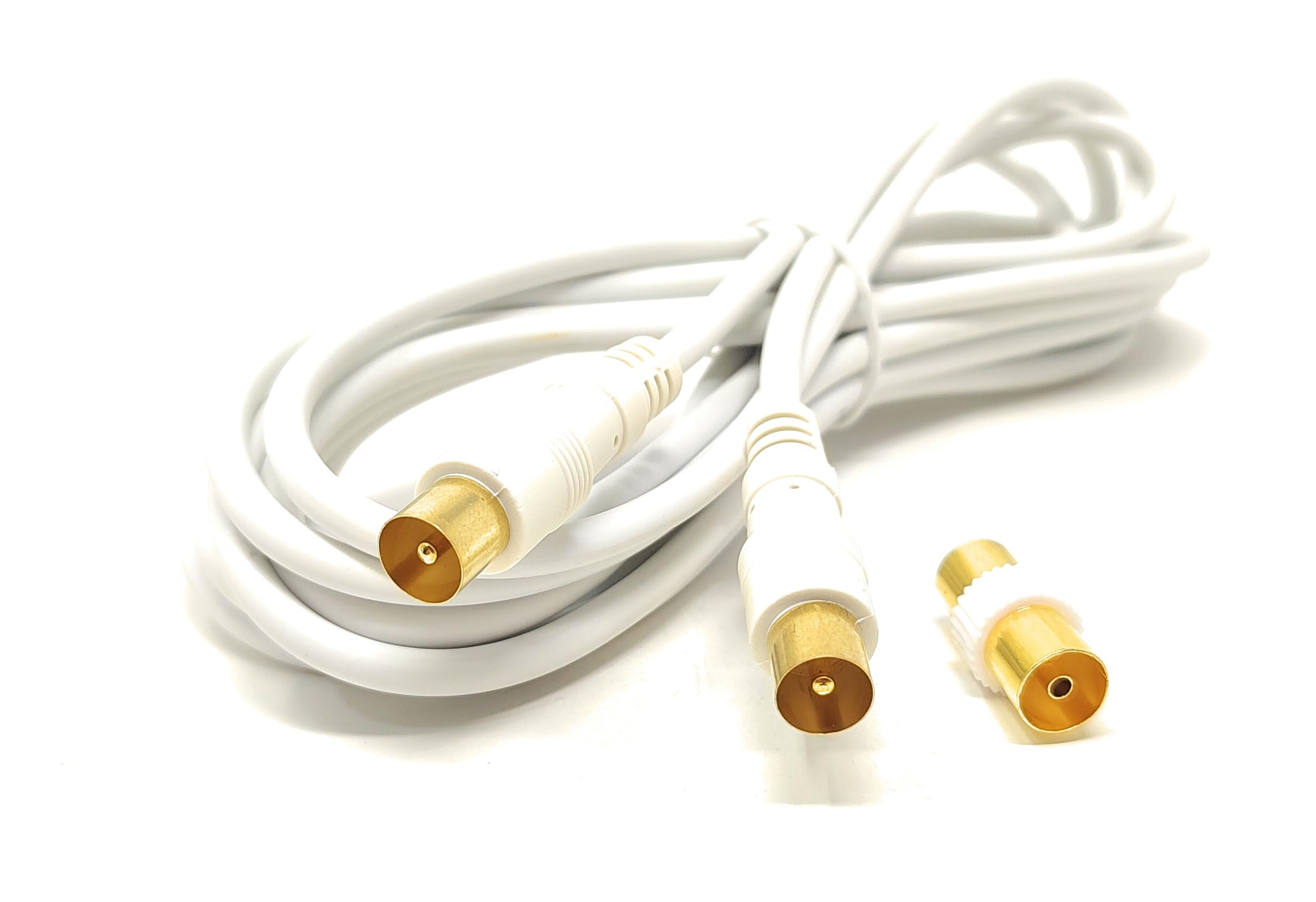 4m TV Aerial Coaxial Cable Male to Male, Satellite RF Antenna Coax RG59 Lead Gold Plated Connectors with Female Coupler (Straight, White, 4m)