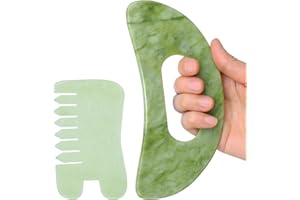 AIROGYM Jade Stone Gua Sha Massage Tool Set Larger Guasha Board with Handle, Muscle Scraping Massage Tools, Guasha Scraping Scalp Comb, Acupuncture Tools for Back Neck, Head, Relaxation Lymphatic Drainage