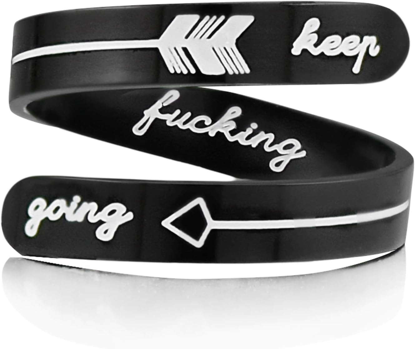 Vrycot Adjustable Inspirational Keep Going Ring Stainless Steel Adjustable Never Giver up Bands Cool Stacking Opening Gift for Women Statement